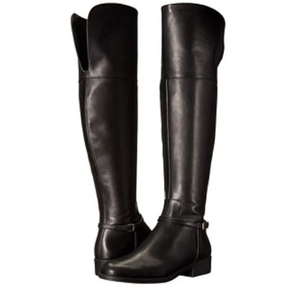 Cole Haan Women's Valentia Leather Over-the-Knee Boots Folding Block Heel Buckle
